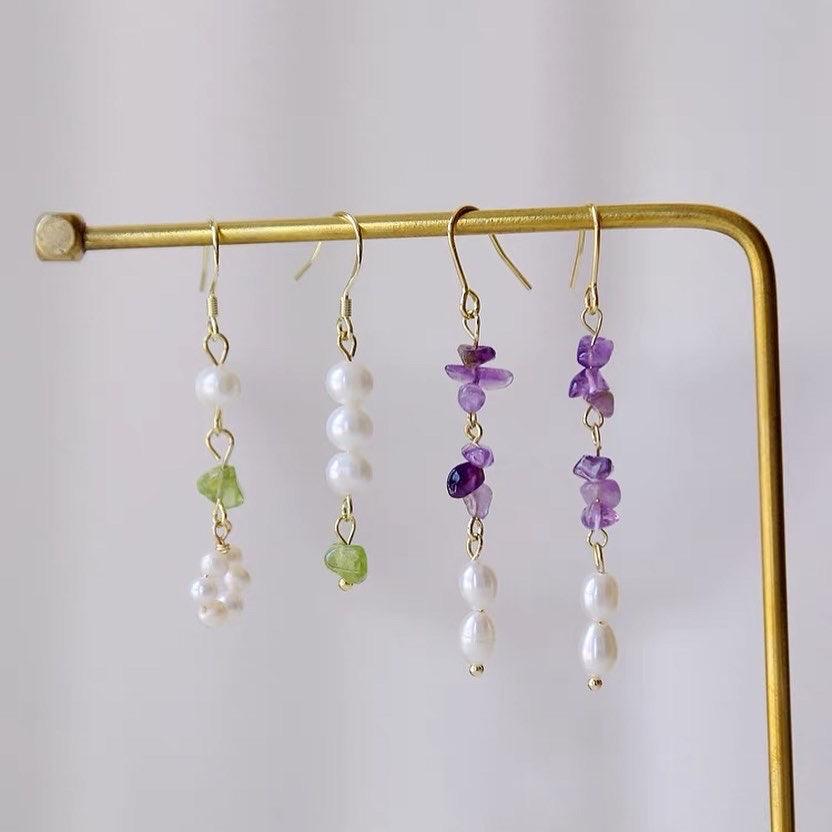 Amethyst Earrings - Rosemary - Freshwater Pearls - Abbott Atelier