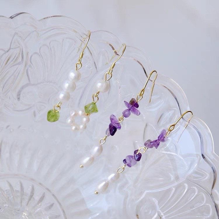 Amethyst Earrings - Rosemary - Freshwater Pearls - Abbott Atelier