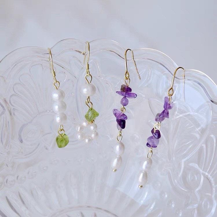 Amethyst Earrings - Rosemary - Freshwater Pearls - Abbott Atelier