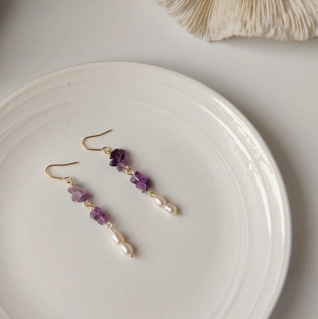 Amethyst Earrings - Rosemary - Freshwater Pearls - Abbott Atelier