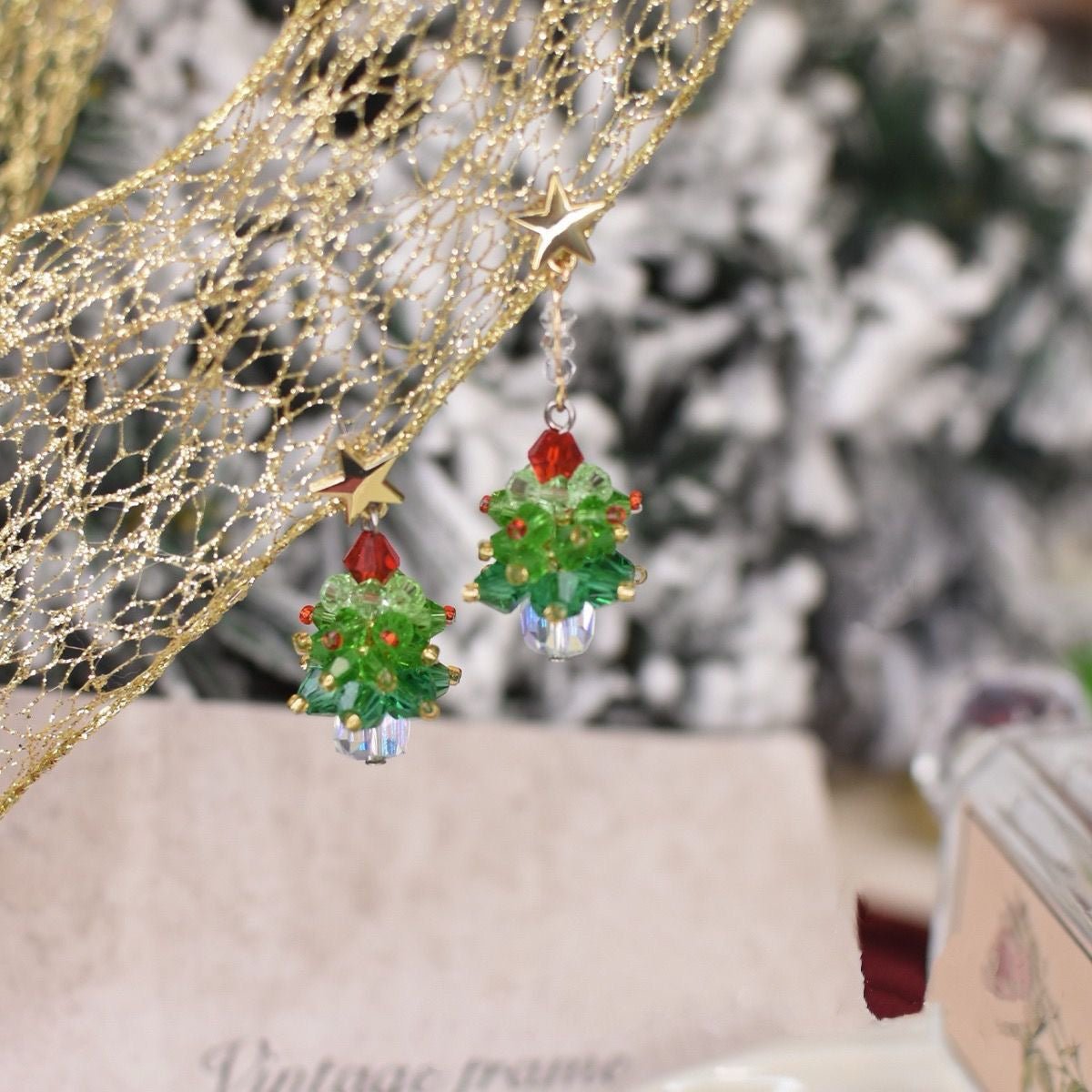 Beaded Christmas Tree Earrings - Hypoallergenic - Abbott Atelier