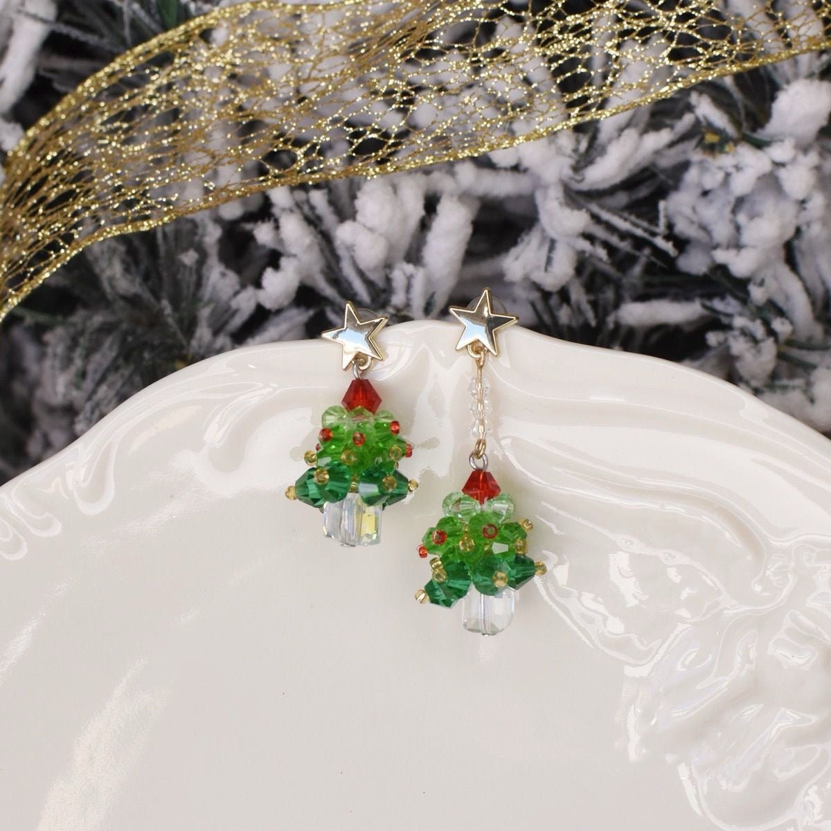 Beaded Christmas Tree Earrings - Hypoallergenic - Abbott Atelier