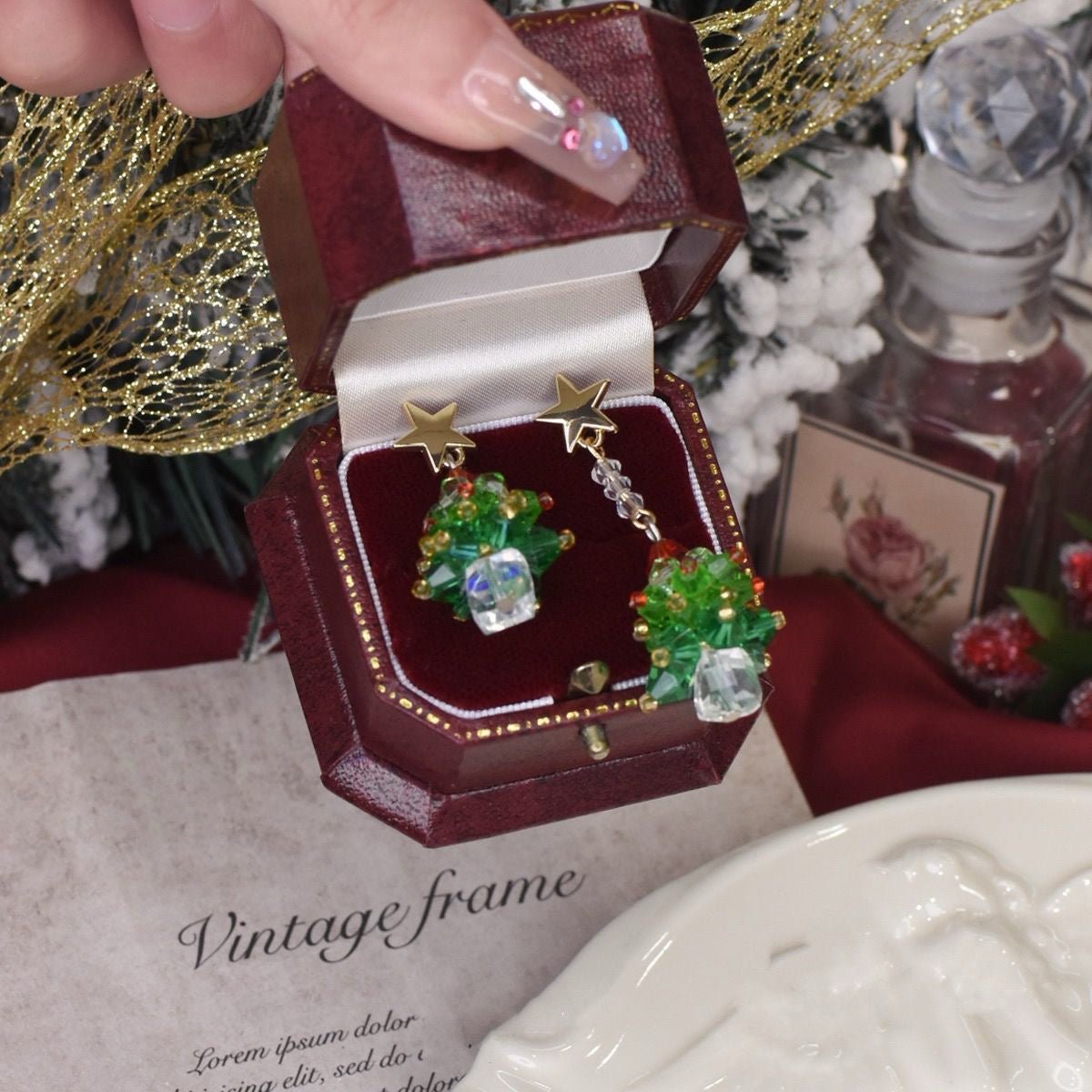 Beaded Christmas Tree Earrings - Hypoallergenic - Abbott Atelier