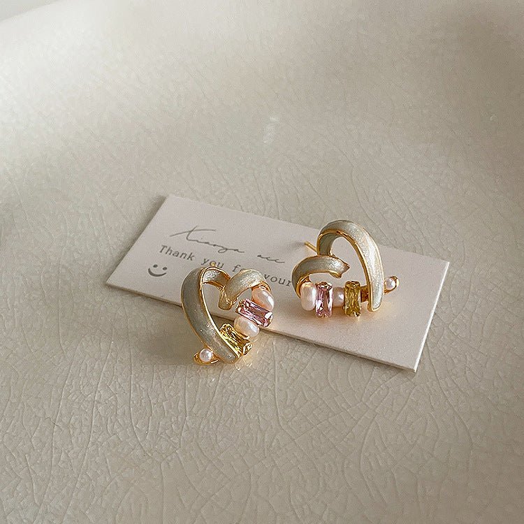 Bejeweled Heart Stud Earrings - Hypoallergenic - Abbott Atelier