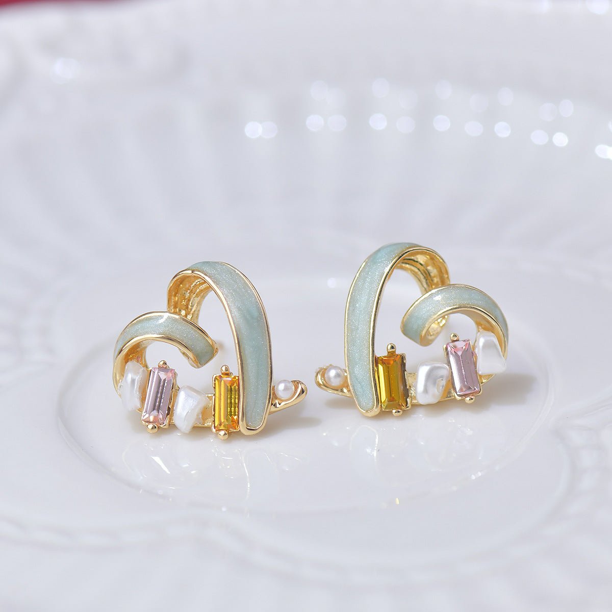 Bejeweled Heart Stud Earrings - Hypoallergenic - Abbott Atelier