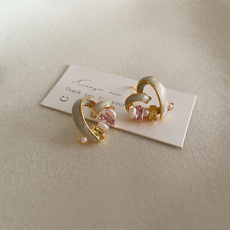 Bejeweled Heart Stud Earrings - Hypoallergenic - Abbott Atelier