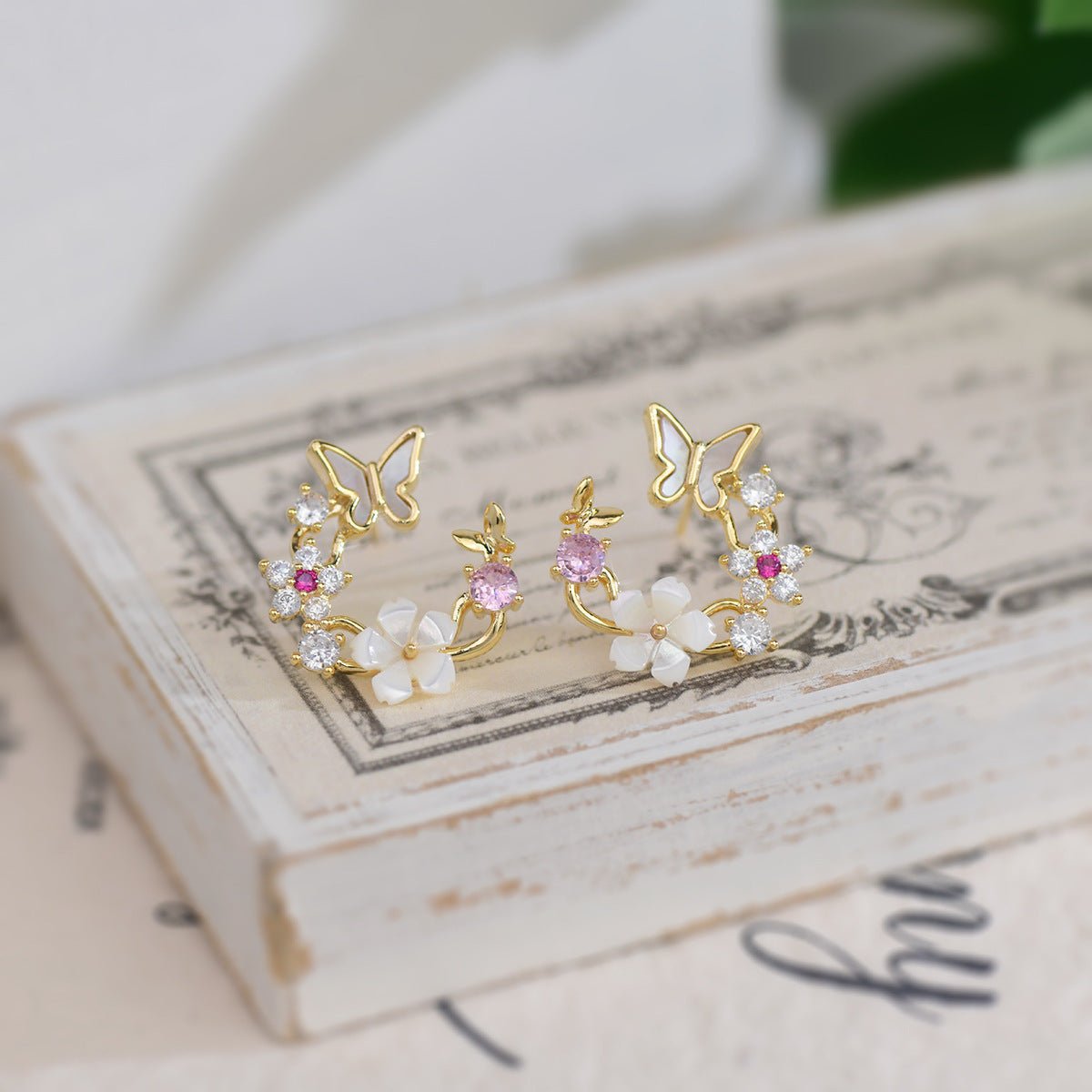 Cherry Blossom Butterfly Set (Earrings/Necklace) - Hypoallergenic - Abbott Atelier