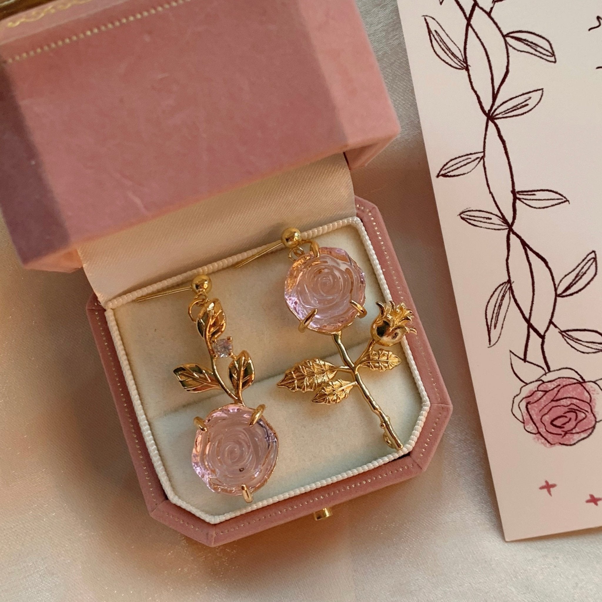 [Clearance] Pink Rose Earrings - Hypoallergenic - Abbott Atelier