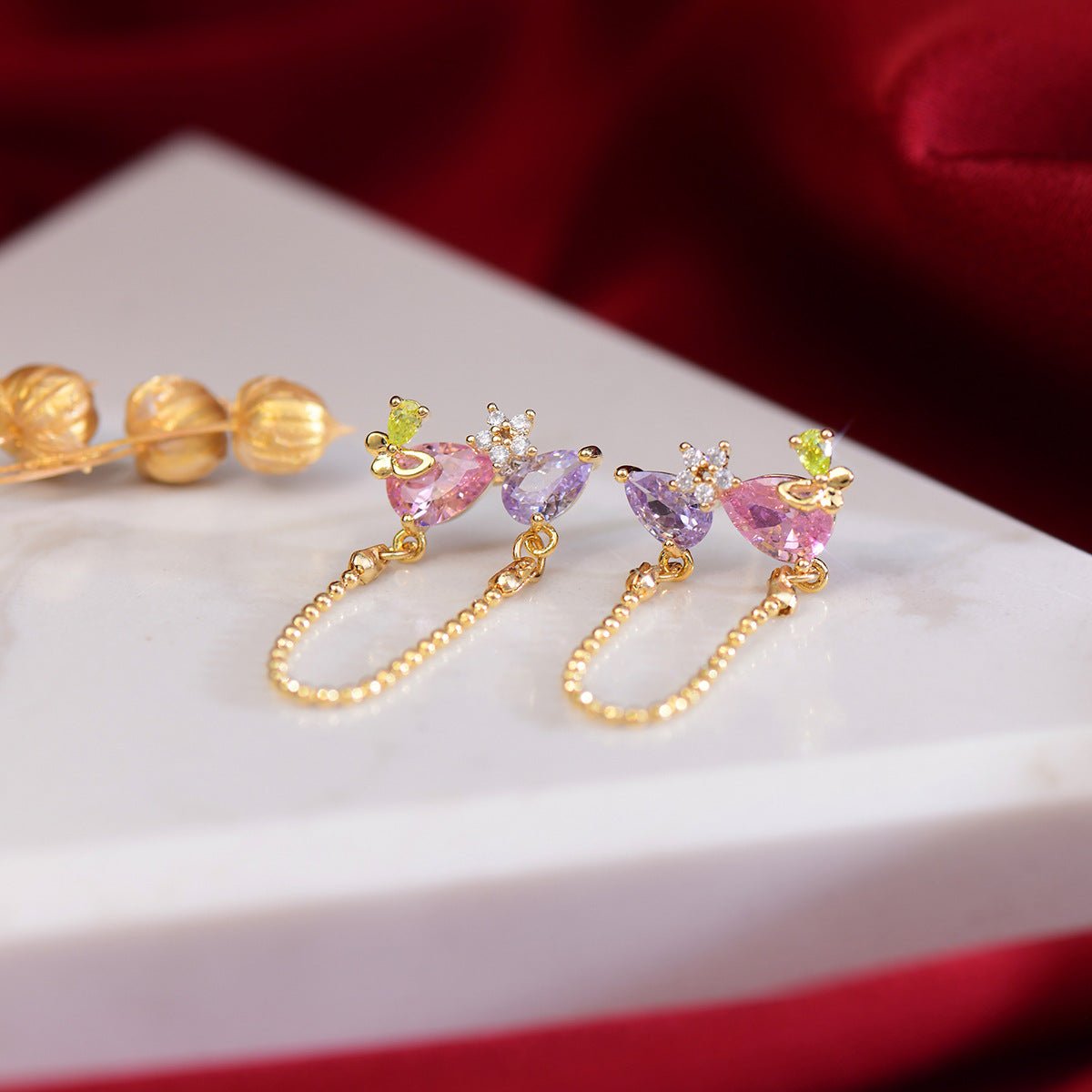 Flower and Butterfly Earrings - Brooklyn - Gold - Plated - Abbott Atelier