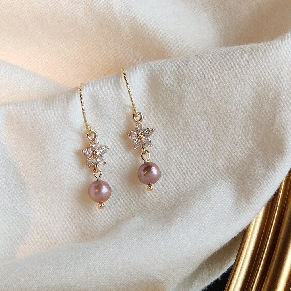 Flower and Pearl Earrings - Gold - Plated - Abbott Atelier