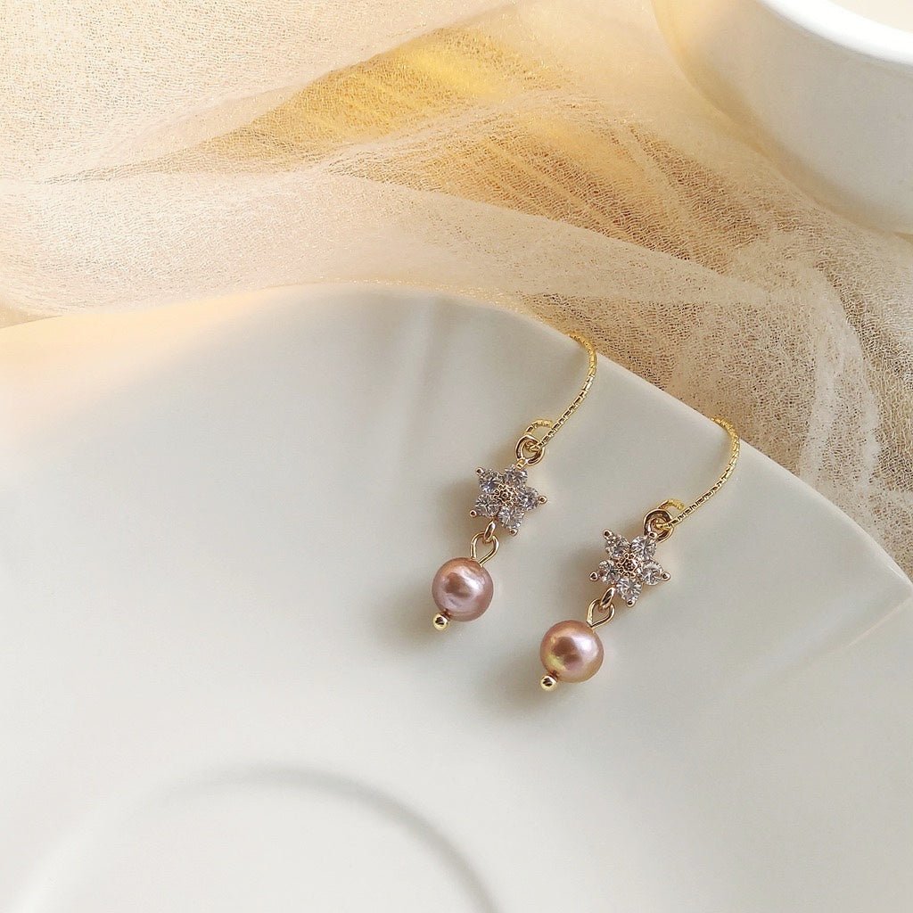 Flower and Pearl Earrings - Gold - Plated - Abbott Atelier