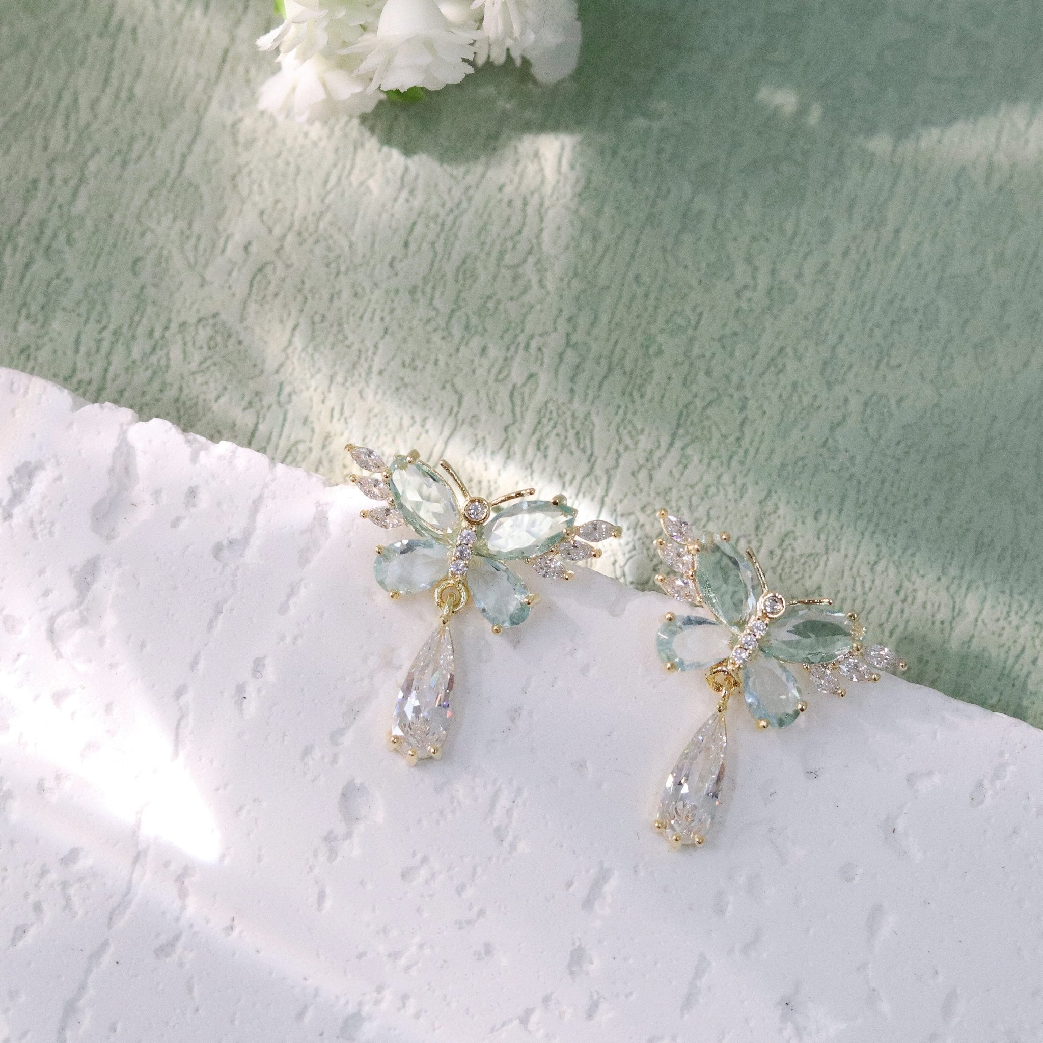 Green Butterfly Earrings - Hypoallergenic - Abbott Atelier