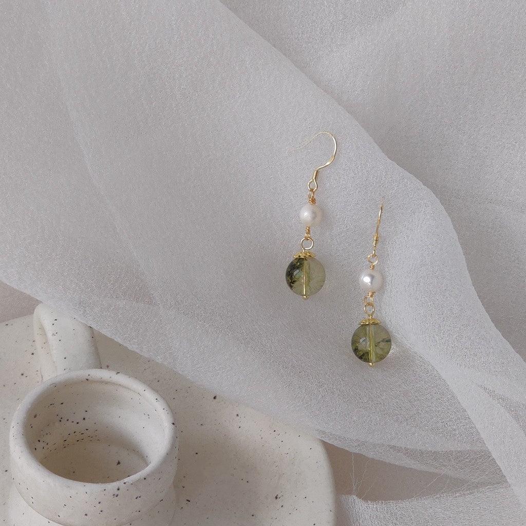 Green Phantom Quartz Earrings - Hypoallergenic - Abbott Atelier