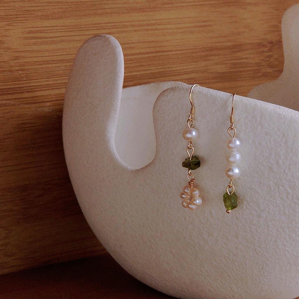 Green Quartz Pearl Earrings - Anya - Hypoallergenic - Abbott Atelier