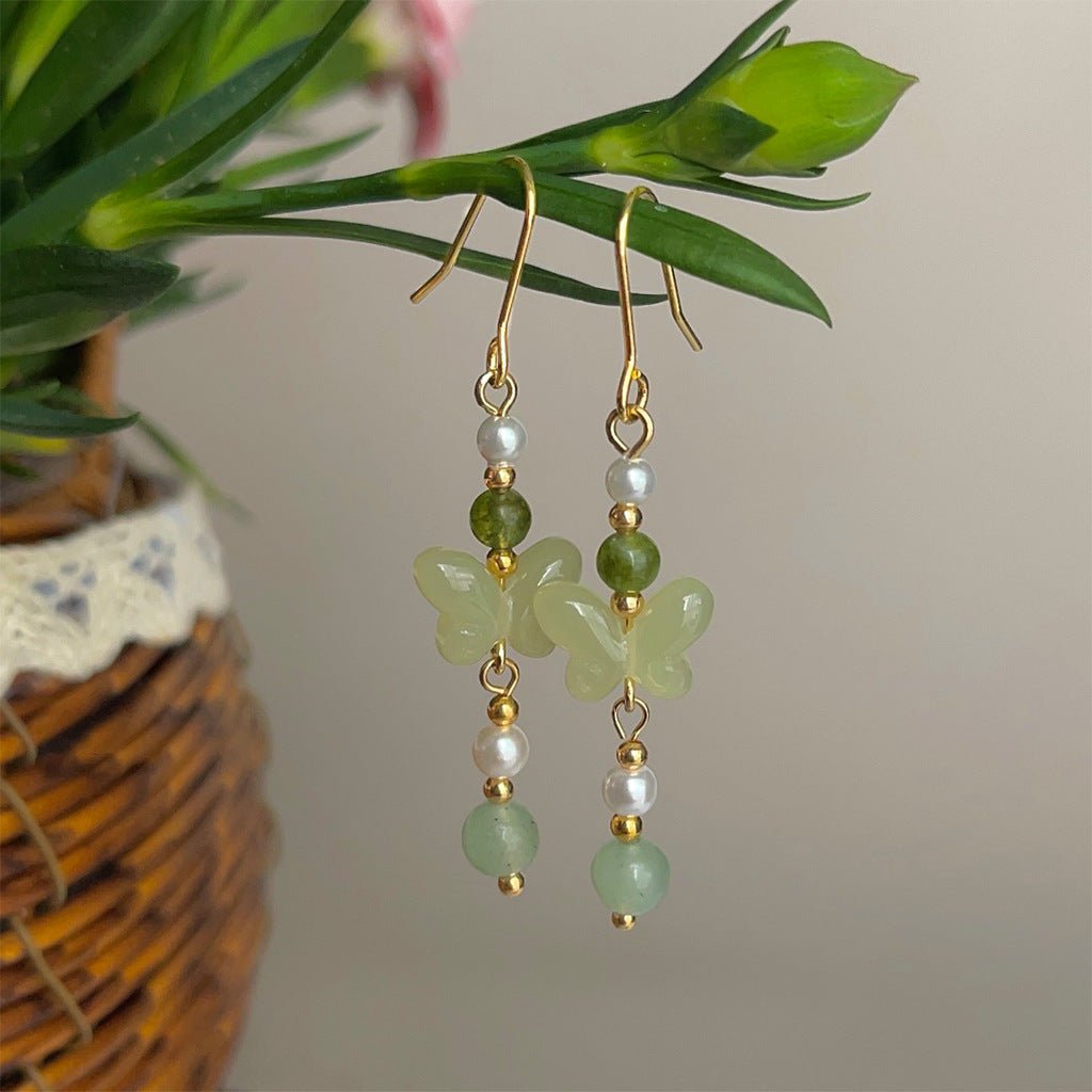 Jade Butterfly Drop Earrings - Hypoallergenic - Abbott Atelier