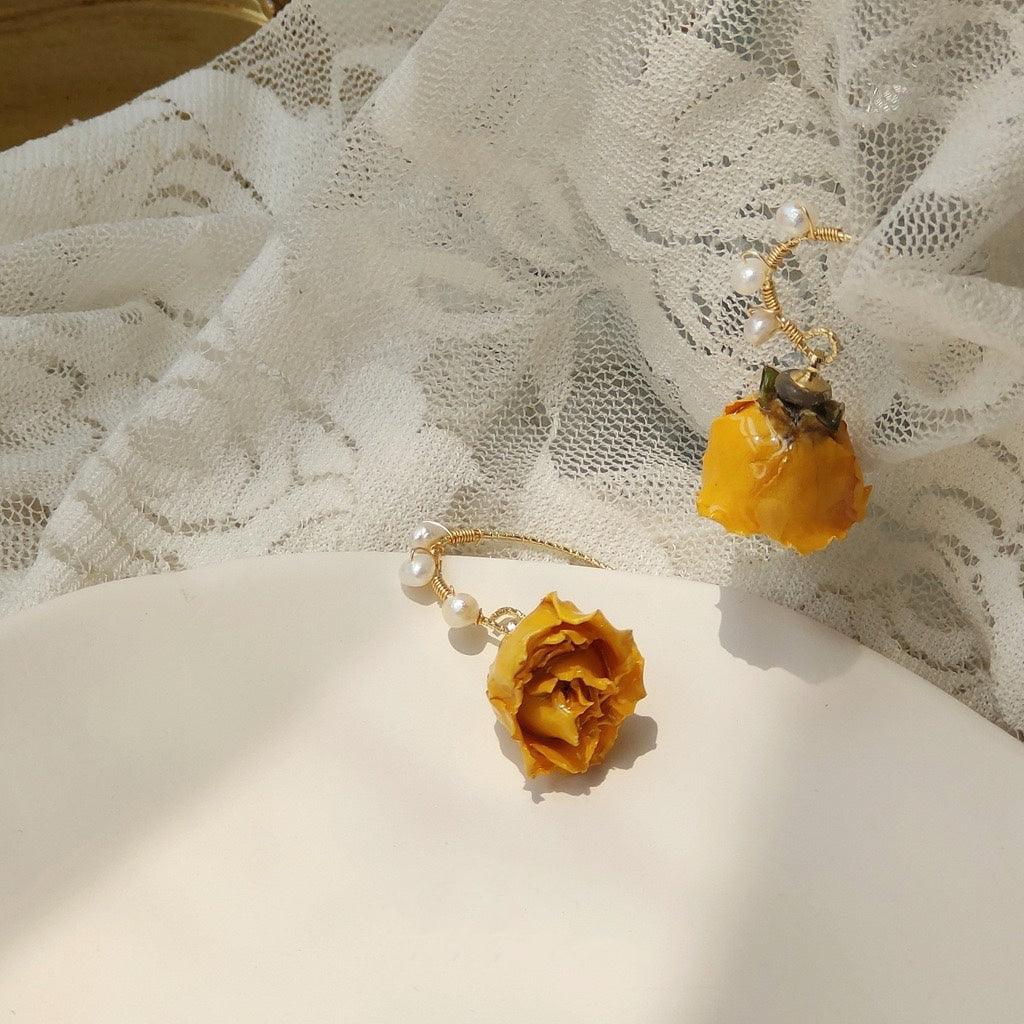 Orange Rose Earrings - Hannah - Gold - Plated - Abbott Atelier