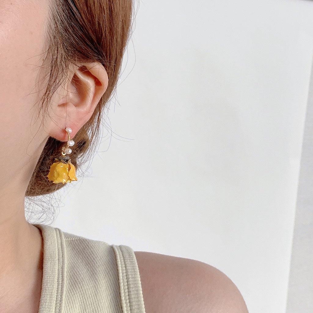 Orange Rose Earrings - Hannah - Gold - Plated - Abbott Atelier