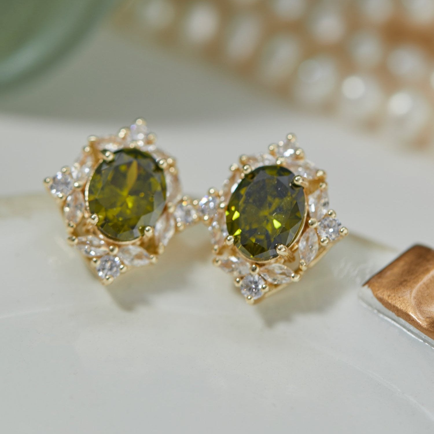 Peridot Baroque Stud Earrings - Hypoallergenic - Abbott Atelier