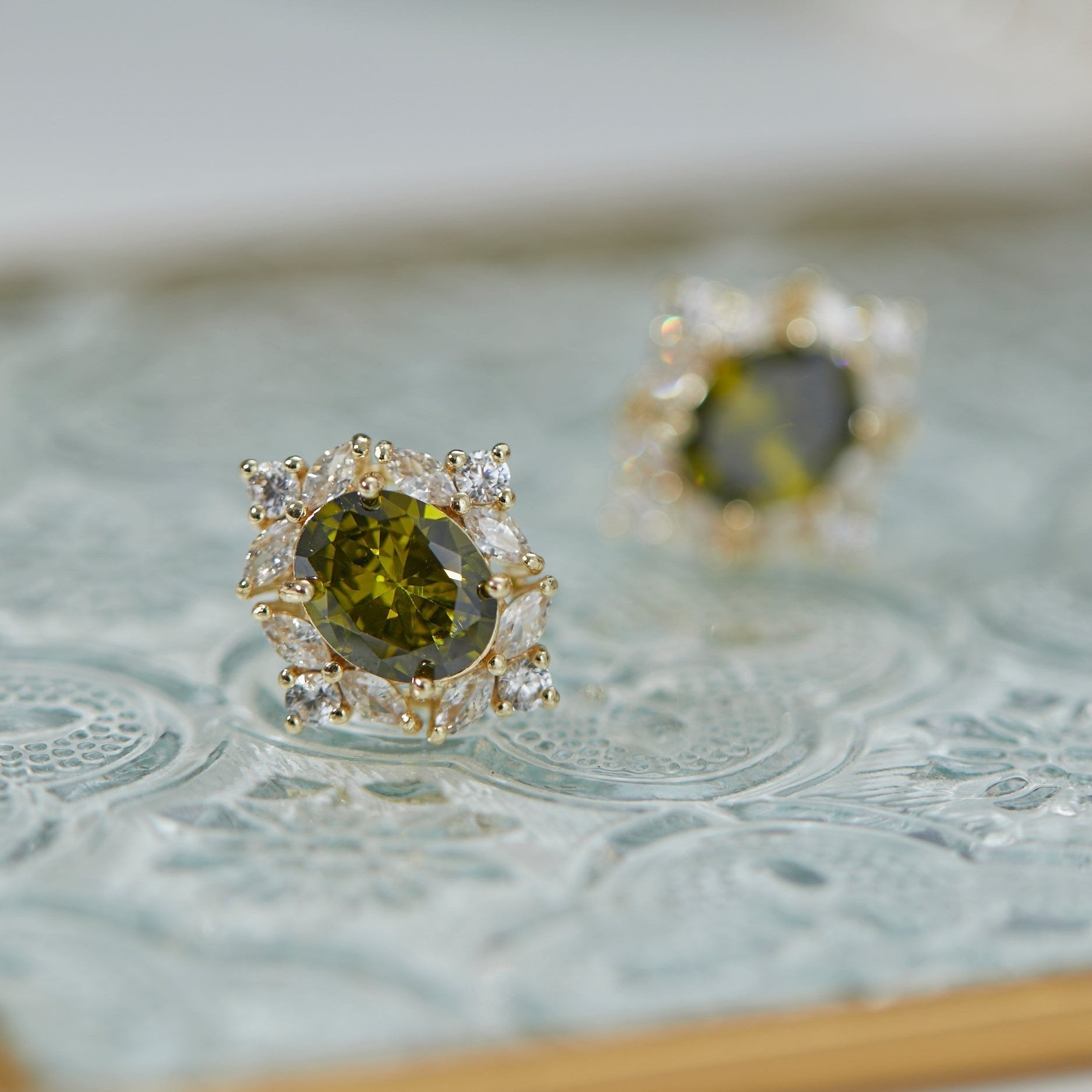 Peridot Baroque Stud Earrings - Hypoallergenic - Abbott Atelier