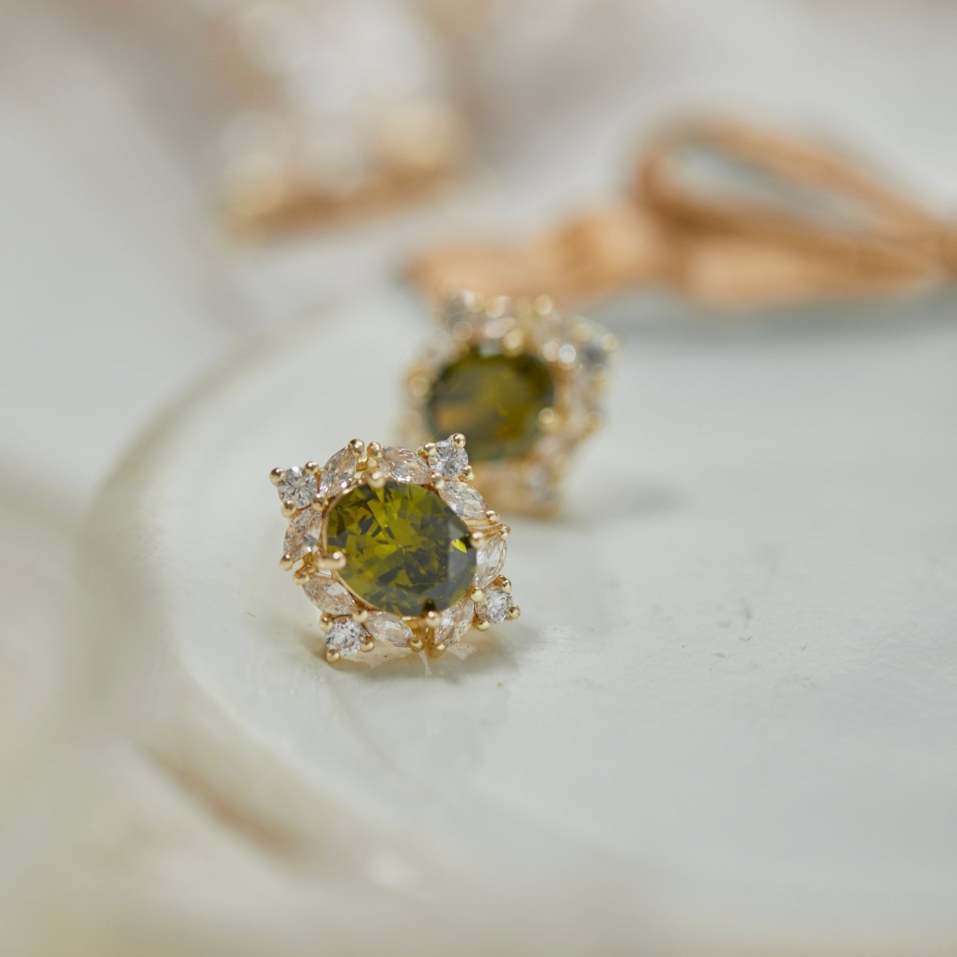 Peridot Baroque Stud Earrings - Hypoallergenic - Abbott Atelier