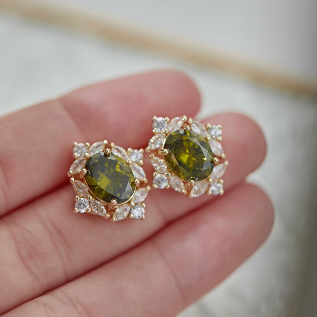 Peridot Baroque Stud Earrings - Hypoallergenic - Abbott Atelier