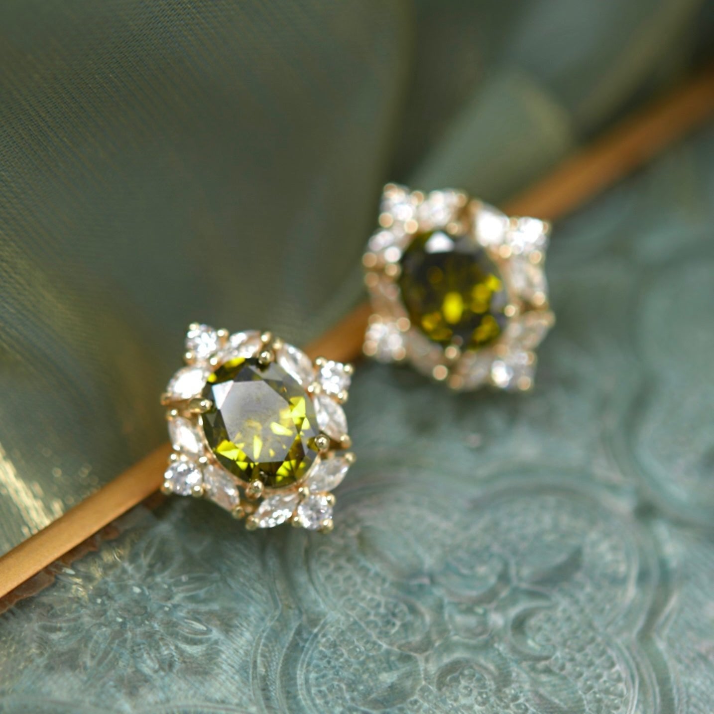 Peridot Baroque Stud Earrings - Hypoallergenic - Abbott Atelier