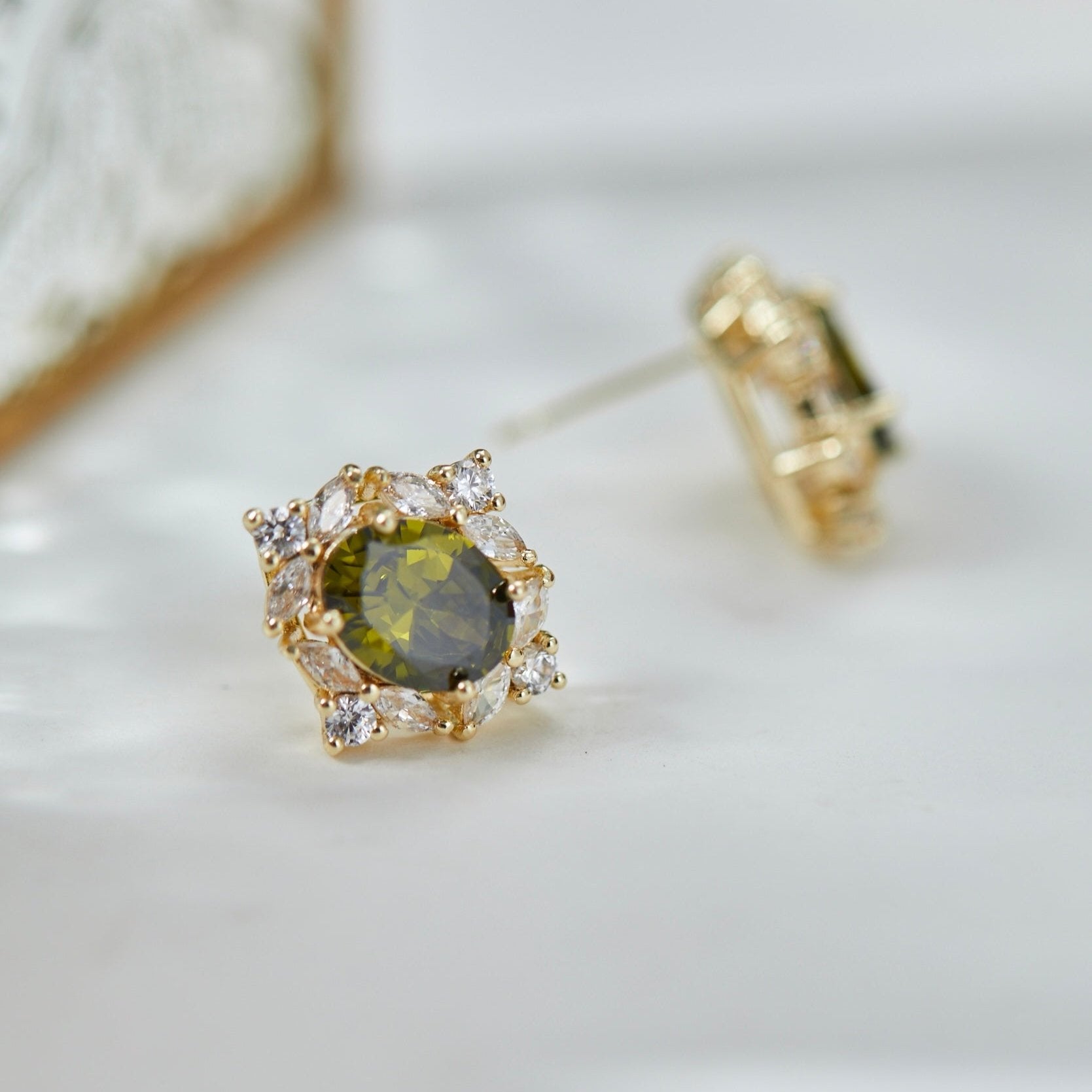 Peridot Baroque Stud Earrings - Hypoallergenic - Abbott Atelier