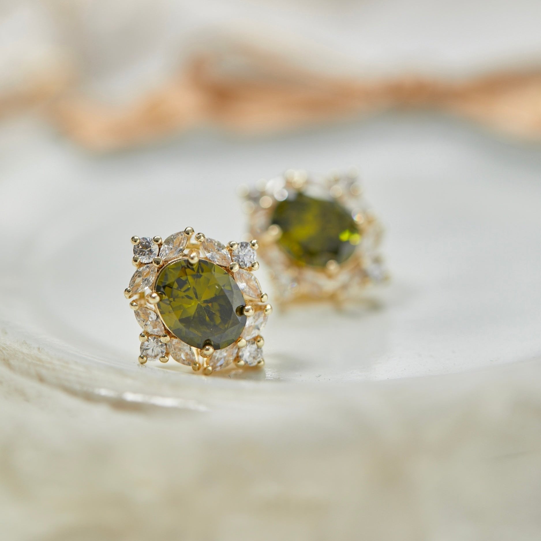 Peridot Baroque Stud Earrings - Hypoallergenic - Abbott Atelier