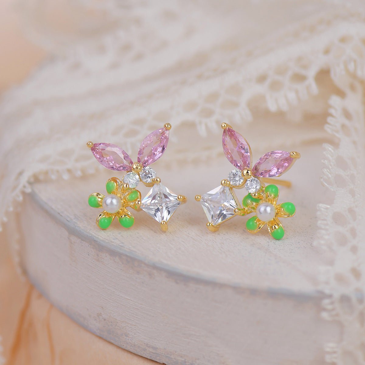 Pink Butterfly Stud Earrings - Hypoallergenic - Abbott Atelier