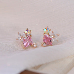 Pink Gem Flower Stud Earrings - Alicia - Hypoallergenic - Abbott Atelier