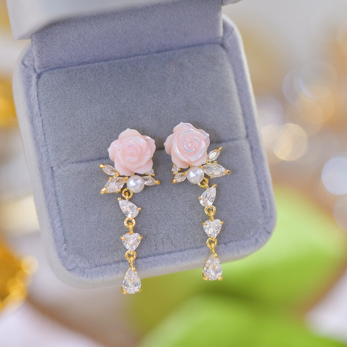 Pink Rose Drop Earrings - Talia - Hypoallergenic - Abbott Atelier