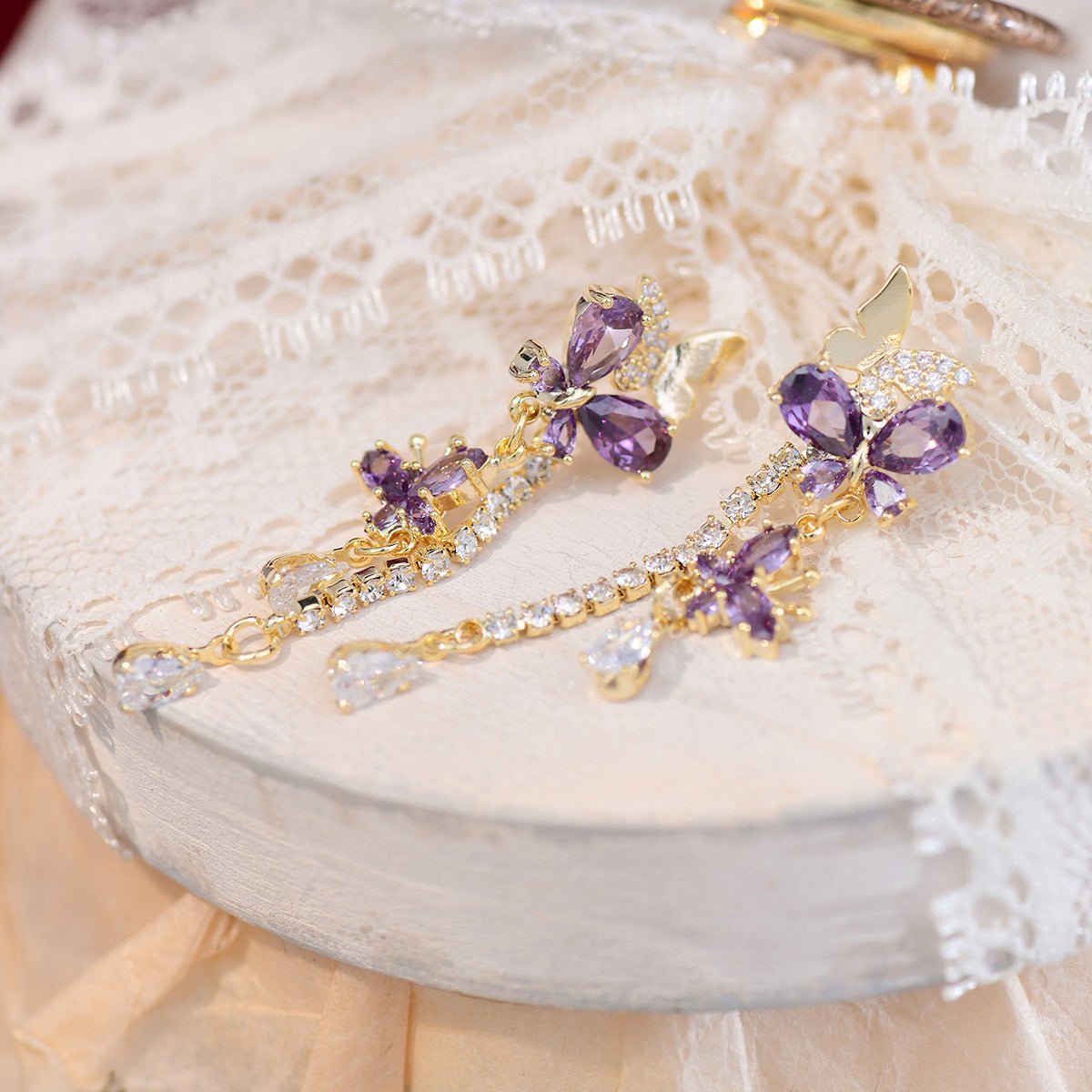 Purple Butterfly Drop Earrings - Gold - Plated - Abbott Atelier