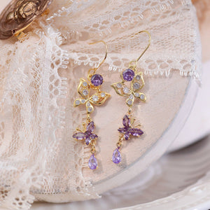 Purple Butterfly Drop Earrings - Gold Plated - Abbott Atelier