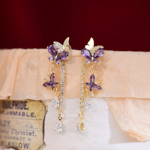 Purple Butterfly Drop Earrings - Gold - Plated - Abbott Atelier