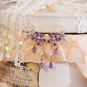 Purple Flower Drop Earrings - Hypoallergenic - Abbott Atelier