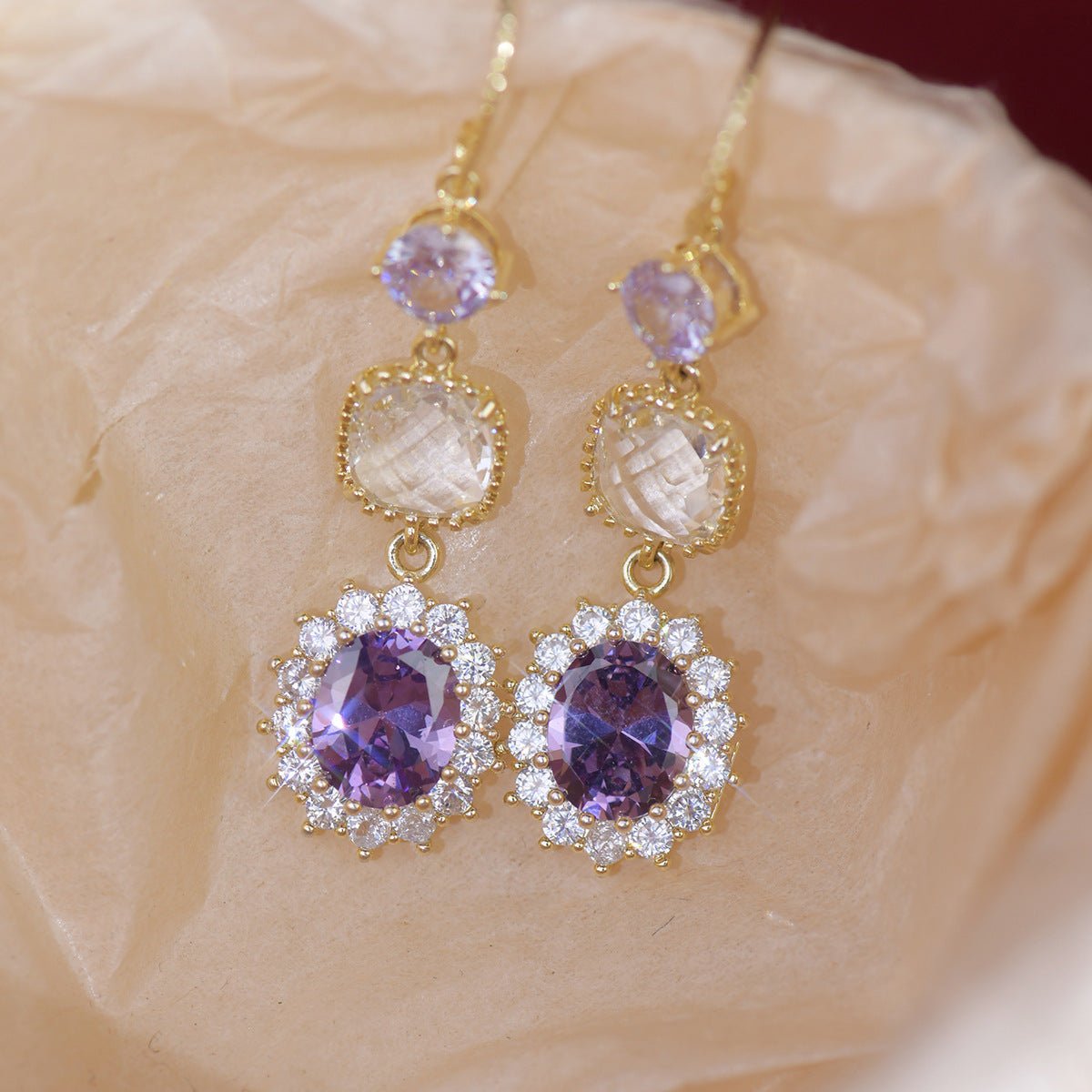 Purple Gem Drop Earrings - Gold - Plated - Abbott Atelier