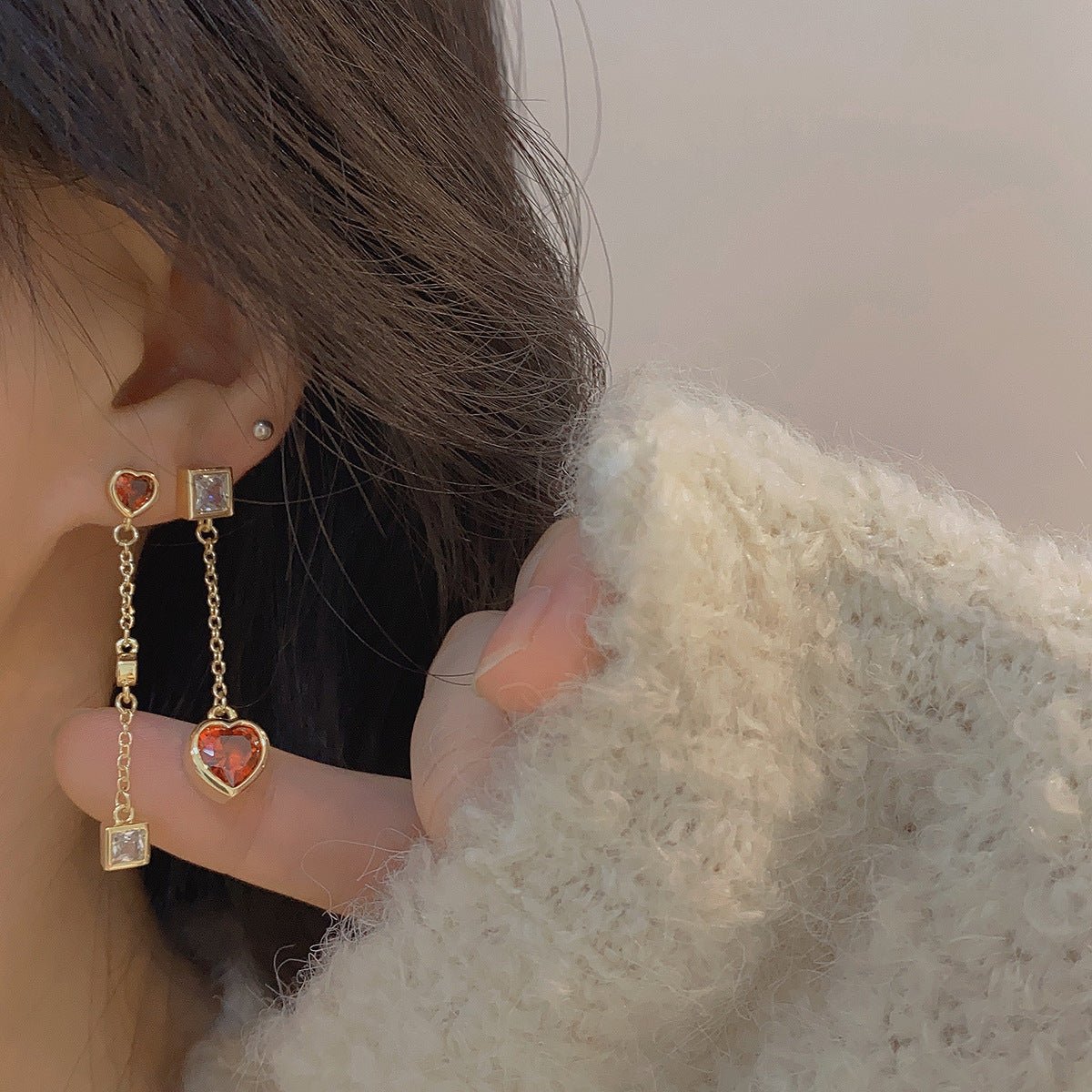 Red Heart Drop Earrings - Hypoallergenic - Abbott Atelier