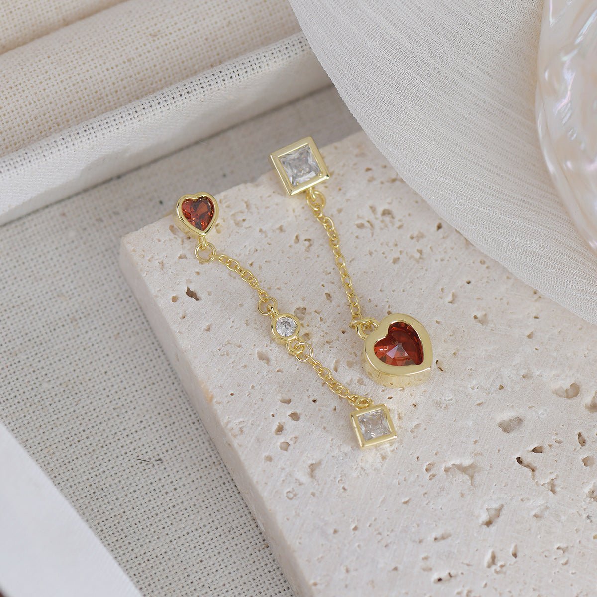 Red Heart Drop Earrings - Hypoallergenic - Abbott Atelier