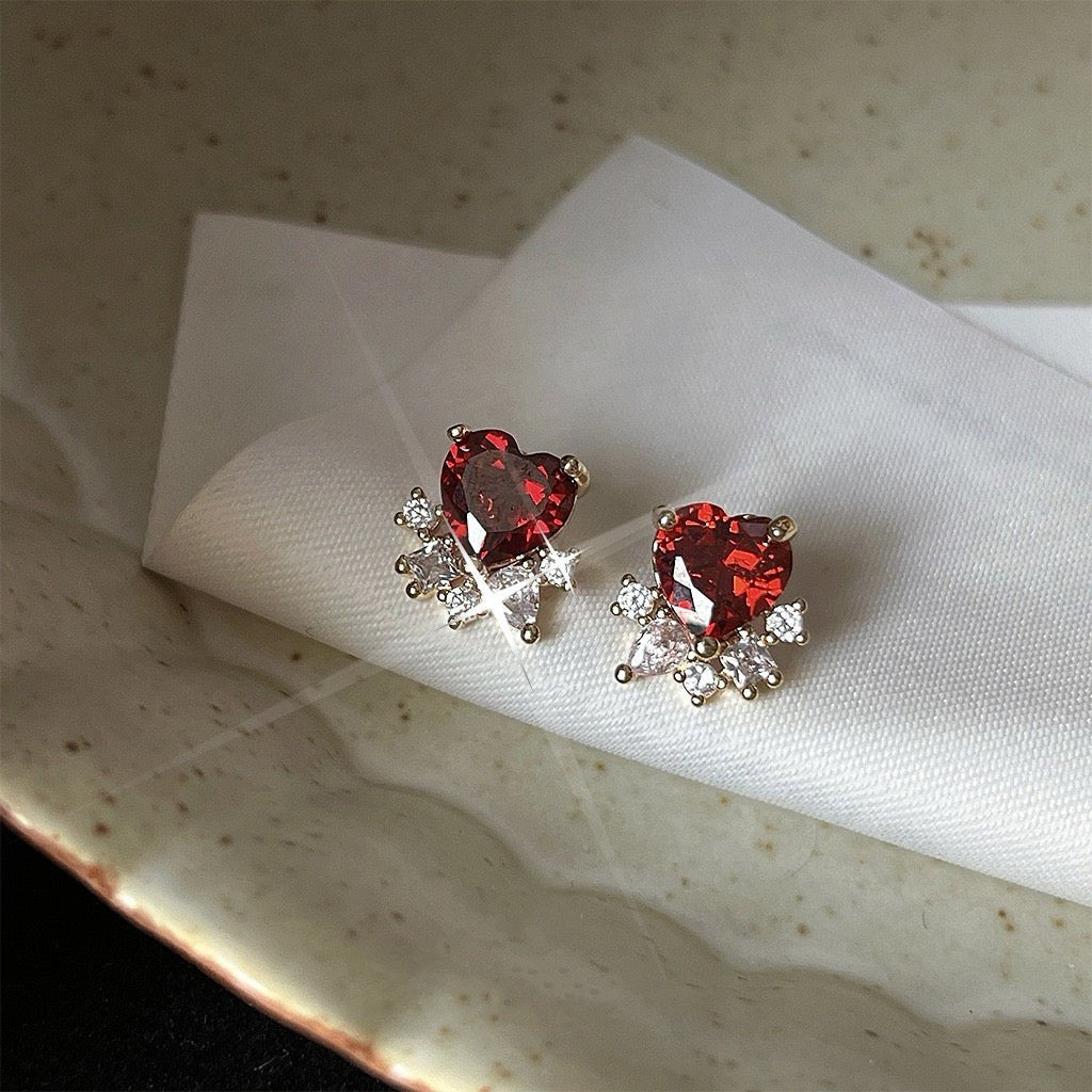 Red Heart Stud Earrings - Hypoallergenic - Abbott Atelier