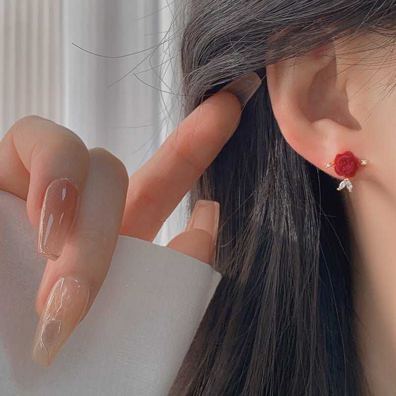 Red Rose Stud Earrings - Hypoallergenic - Abbott Atelier