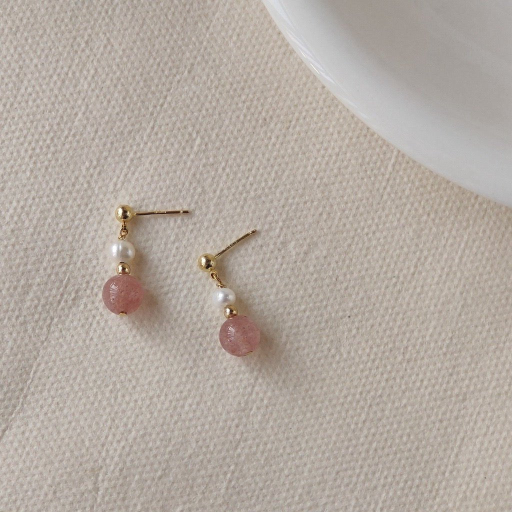 Rose Quartz and Pearl Earrings - Hypoallergenic - Abbott Atelier