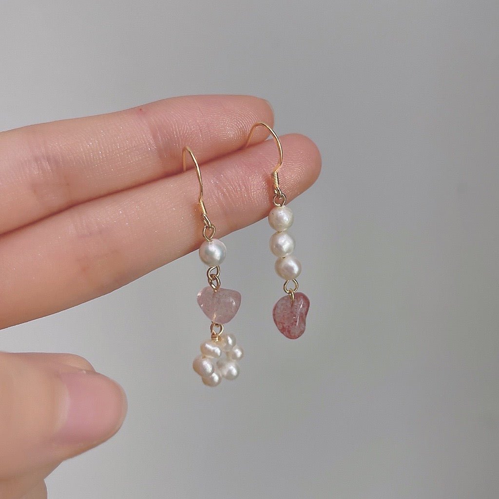 Rose Quartz Pearl Earrings - Hypoallergenic - Abbott Atelier